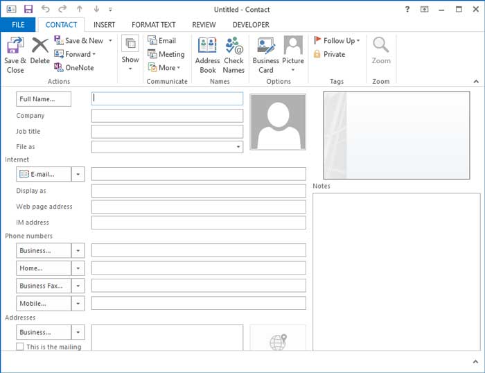 edit my business card outlook version 16