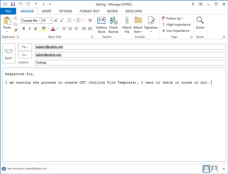 format outlook oft email for gmail