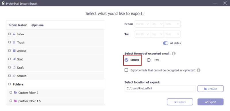 how to use protonmail import export app