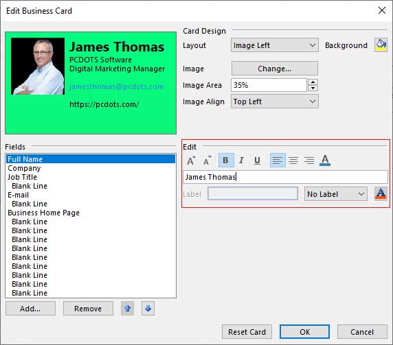make business card in Outlook
