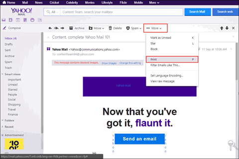 select email and click on print