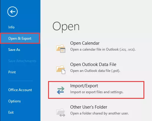 choose import/export option