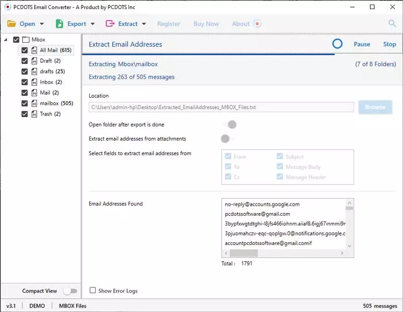 collect email ids from MBOX file
