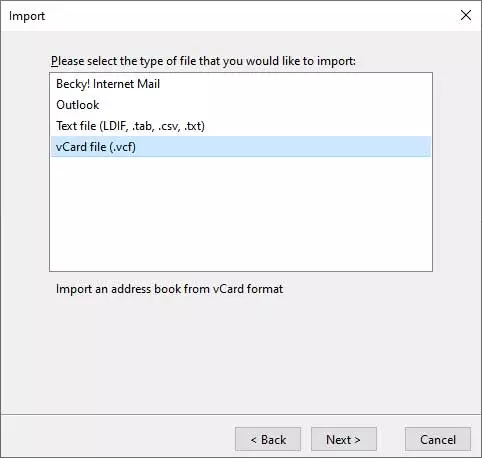 Select vCard file